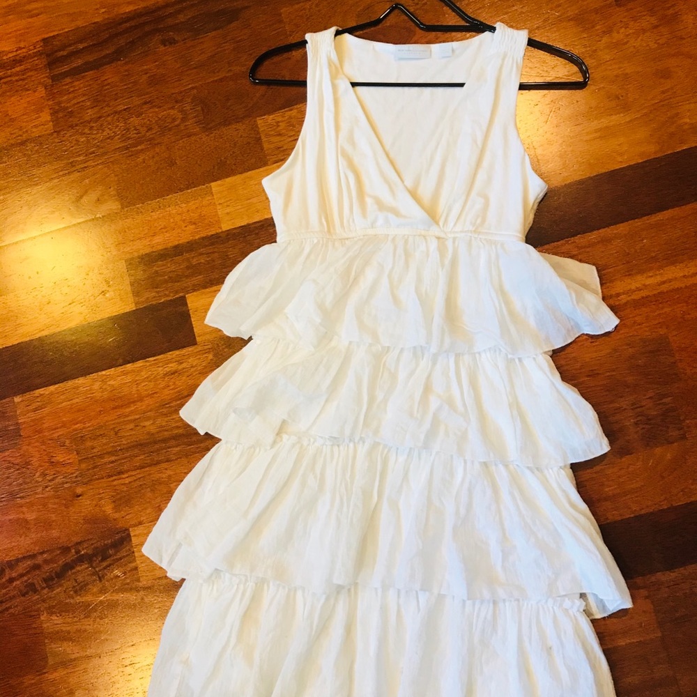 white ruffled stretch knit dress